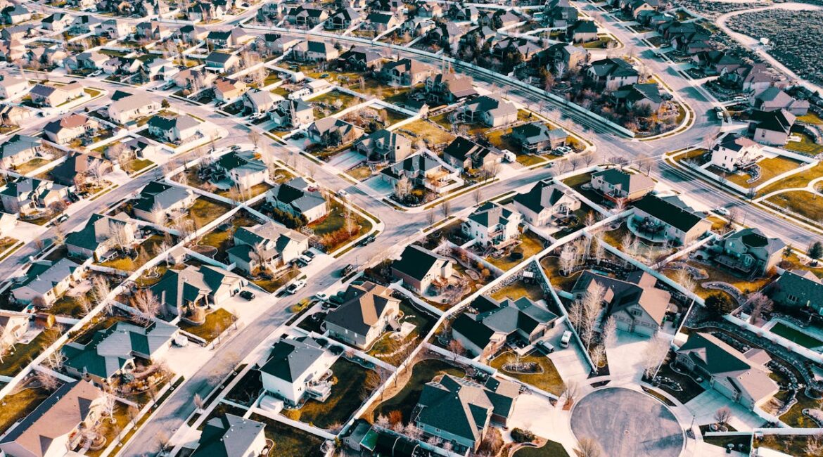 aerial view of an American neighborhood