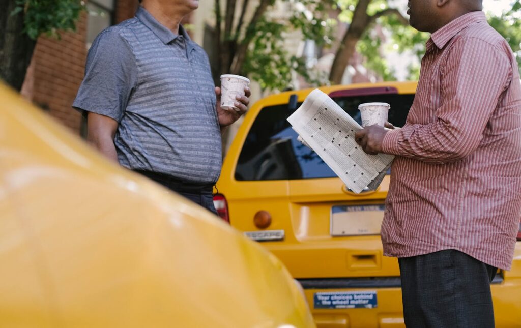 Neighborhours having a small talk on the street